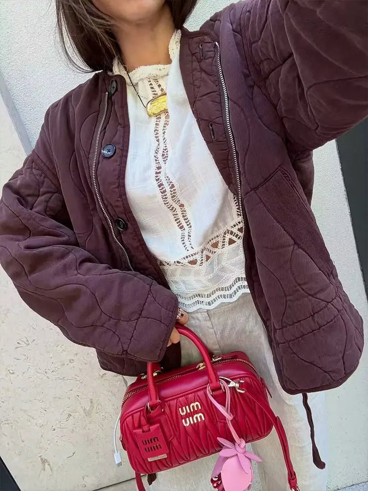 Olane Brand Vintage Quilted Padded Coat BurgundyXSWomen's Coats & Jackets