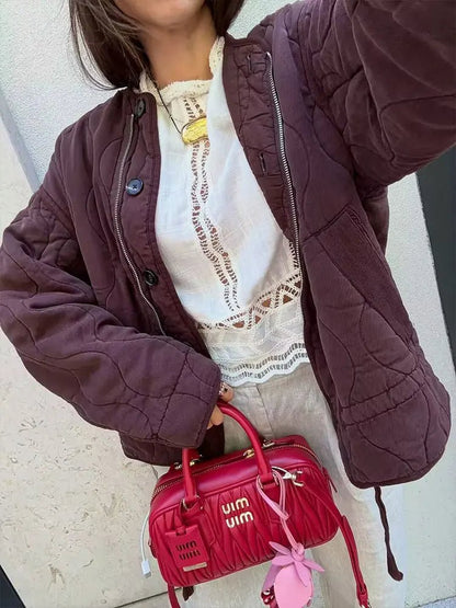 Olane Brand Vintage Quilted Padded Coat BurgundyXSWomen's Coats & Jackets