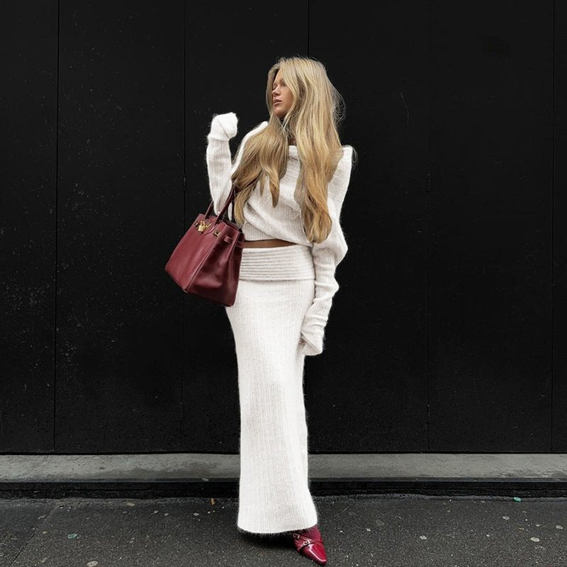 Olane Brand Wool Sweater Maxi Skirt Set WhiteSClothing Care Products