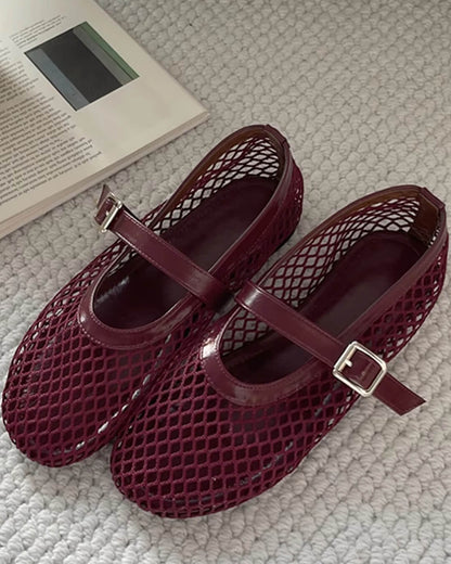 OLANE Breathable Mesh Ballet Flats Burgundy36Women's Shoes