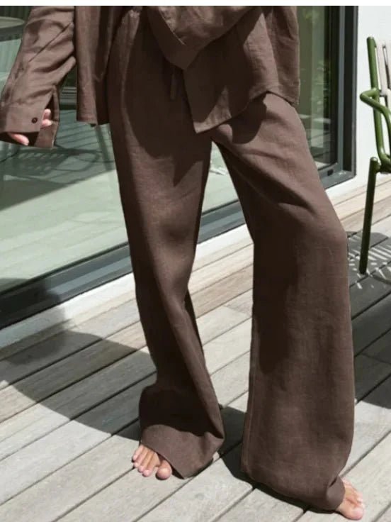 OLANE Breathable Wide Leg Linen Pants BeigeSWomen's Bottoms