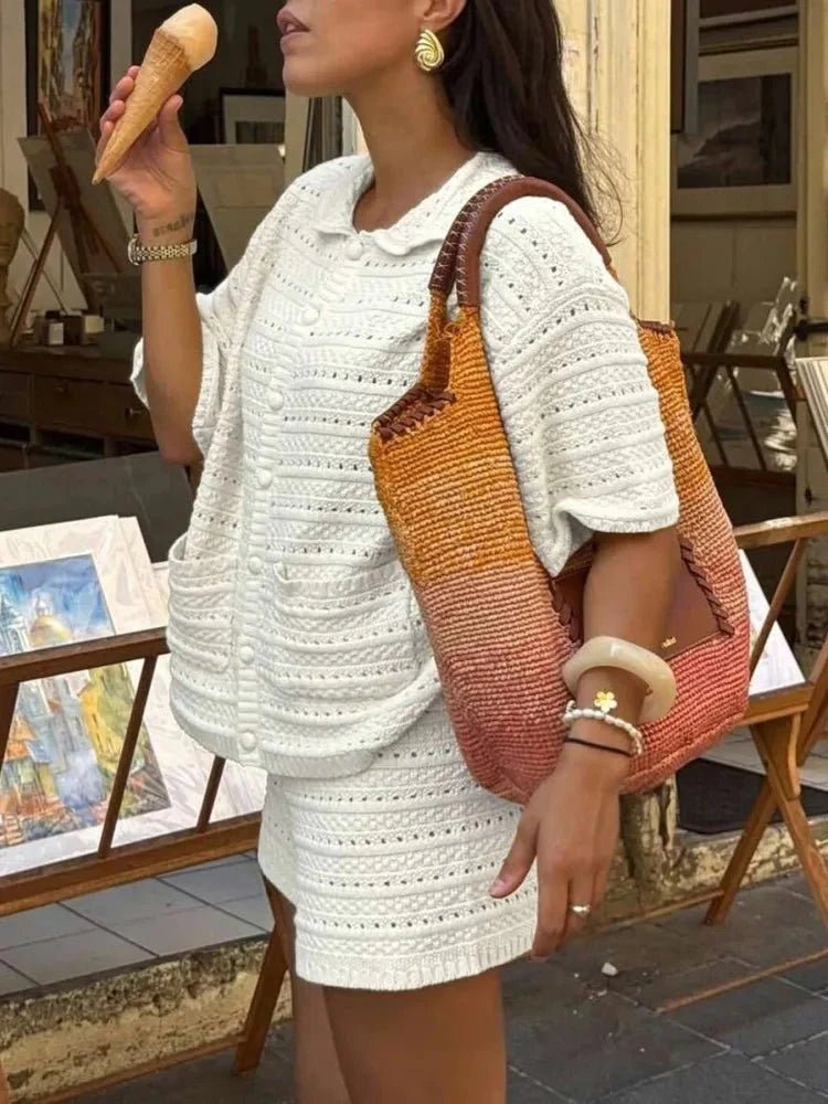 OLANE Casual Knitted Two - Piece Summer Set WhiteMWomen's Sets