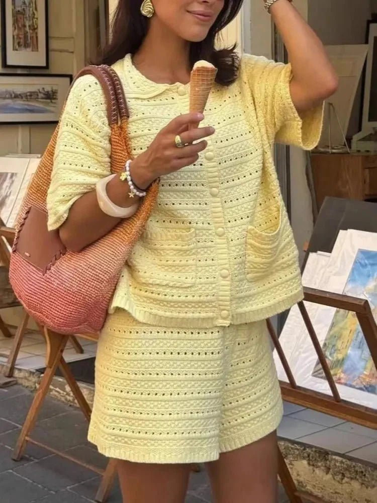 OLANE Casual Knitted Two-Piece Summer Set WhiteSWomen's Sets