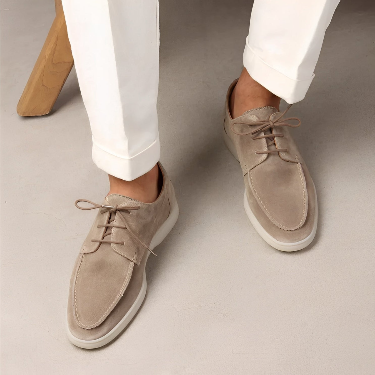 OLANE Casual Lace - Up Suede Flat Loafers Beige36Men's Shoes