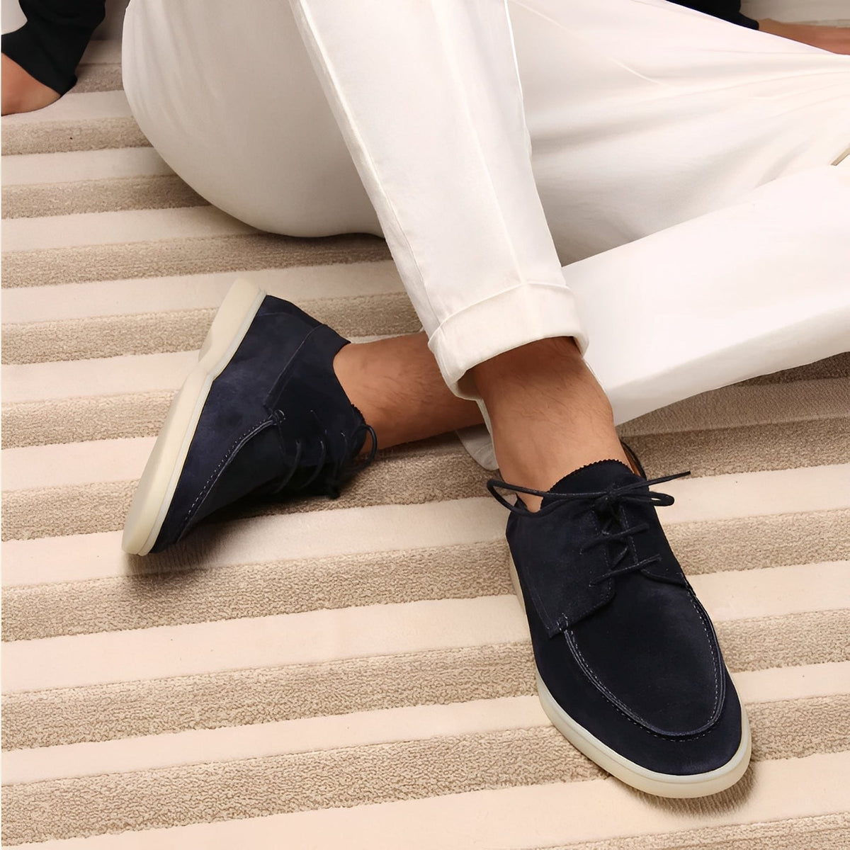 OLANE Casual Lace - Up Suede Flat Loafers Black36Men's Shoes