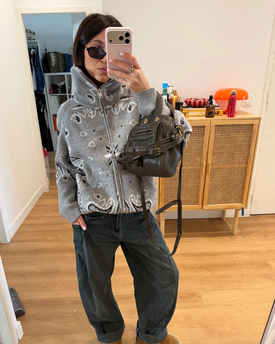 Lässige Paisley Zip-Up Strickjacke