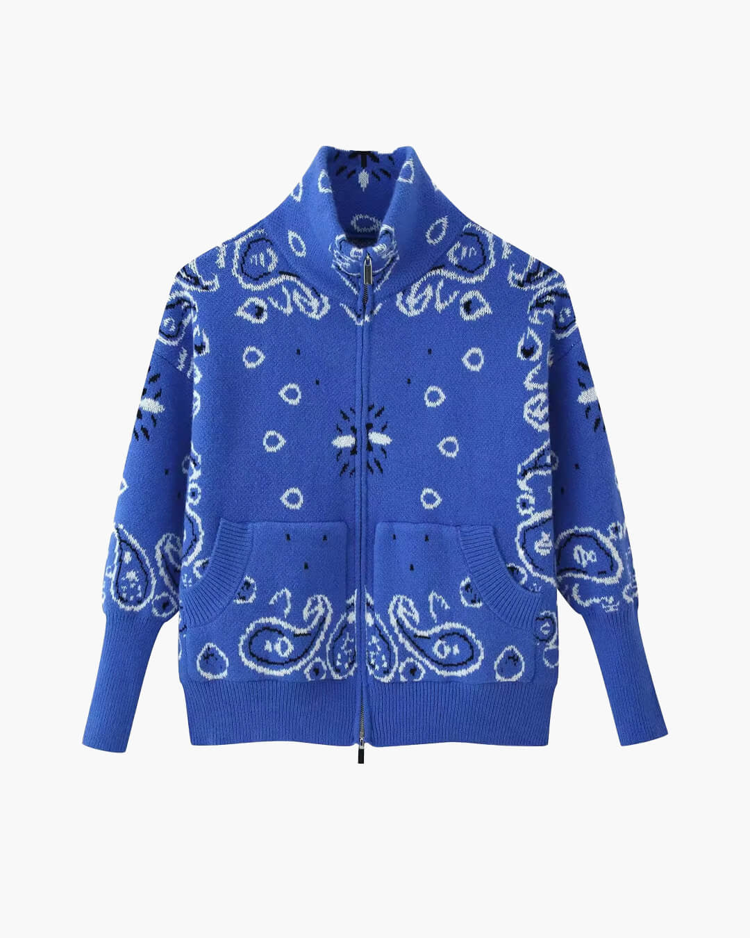 Lässige Paisley Zip-Up Strickjacke