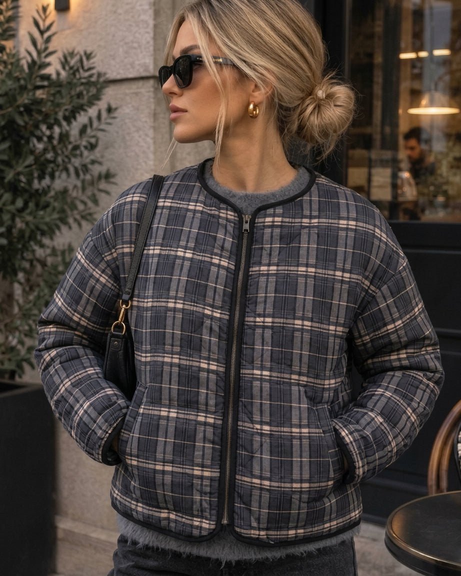 Lässige karierte Steppjacke