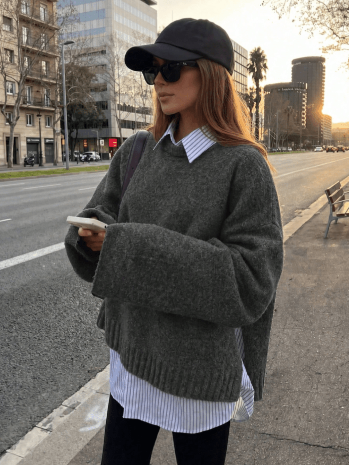Lockerer Rippstrick-Pullover