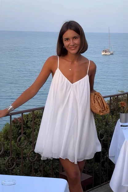 OLANE Chic Spaghetti Strap Flowy Mini Dress WhiteSWomen's Dresses