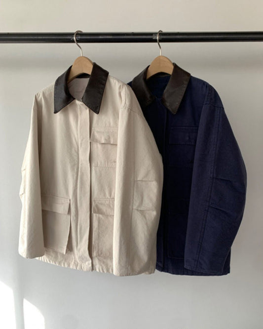 OLANE Classic Contrast Collar Utility Jacket BeigeSWomen's Coats & Jackets