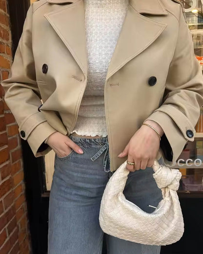 OLANE Classic Cropped Trench Coat BeigeXSWomen’s Jackets & Coats
