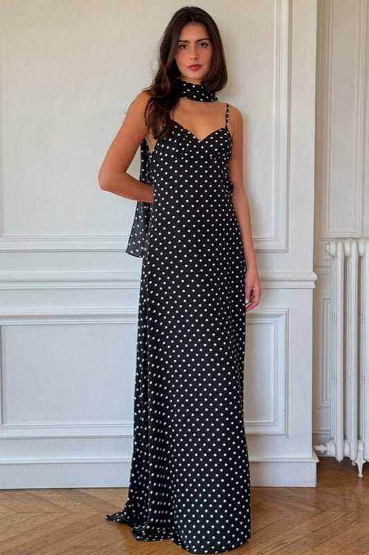 OLANE Classic Polka Dot Backless Maxi Dress BlackSWomen's Dresses