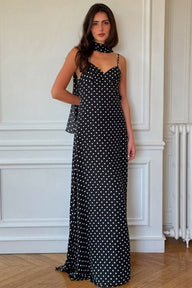 Adolfina – Rückenfreies, gepunktetes Maxikleid