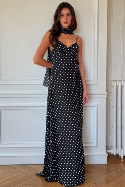 OLANE Classic Polka Dot Backless Maxi Dress BlackSWomen's Dresses