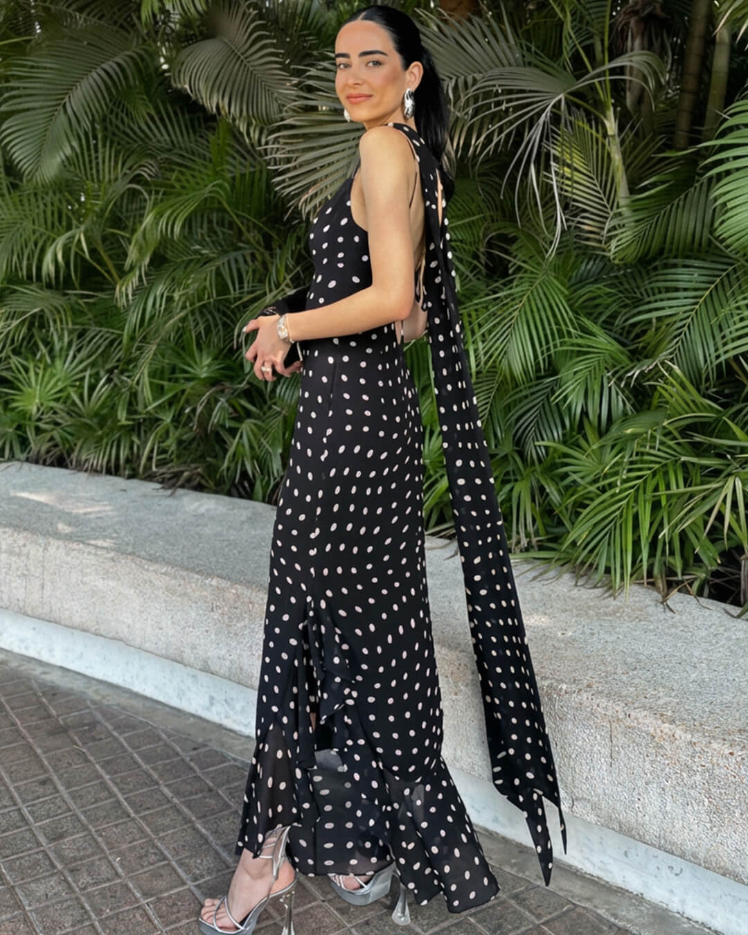 OLANE Classic Polka Dot Maxi Dress SWomen's Dresses