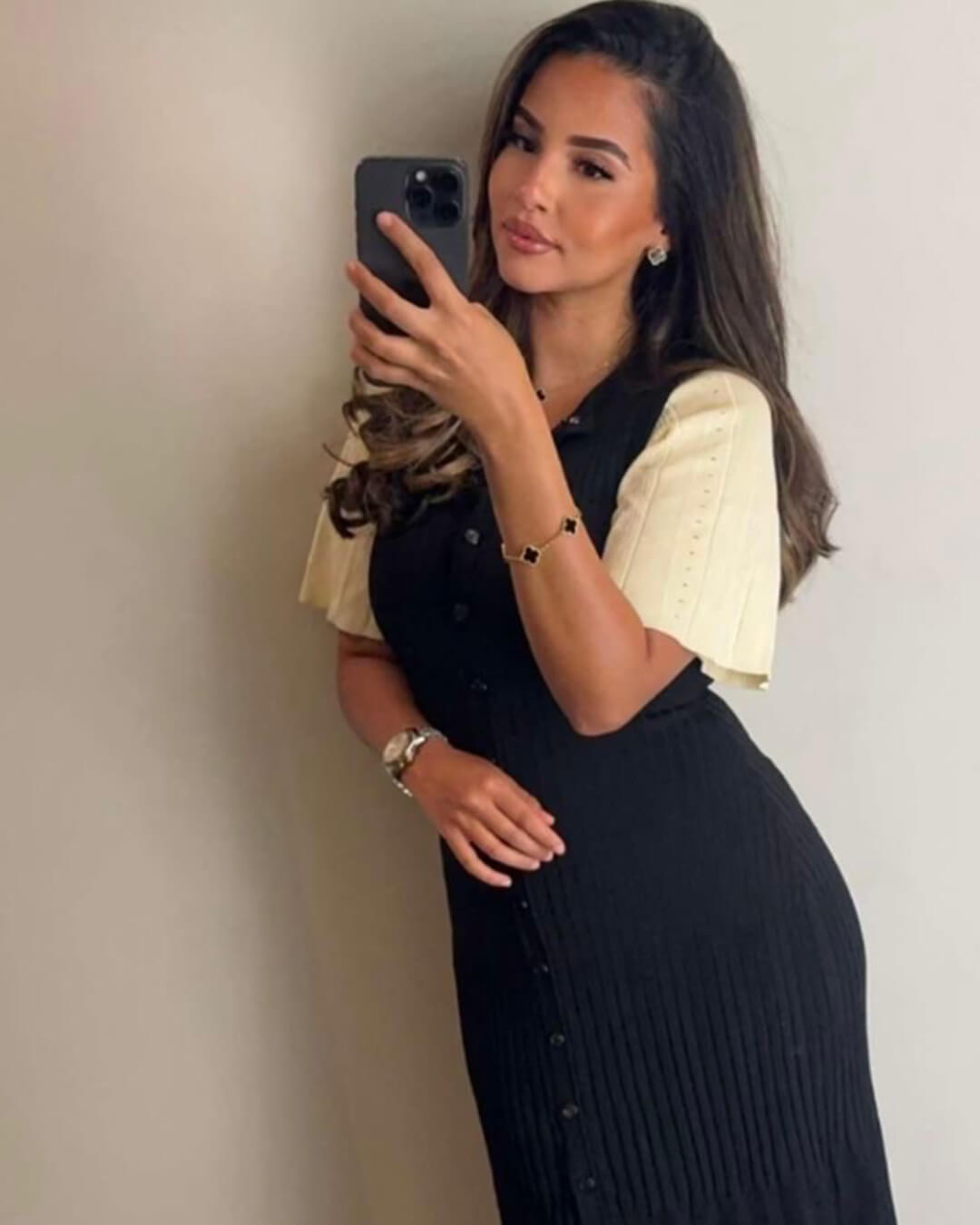 OLANE Classic Ribbed Knitted Midi Dress BlackLWomen's Dresses