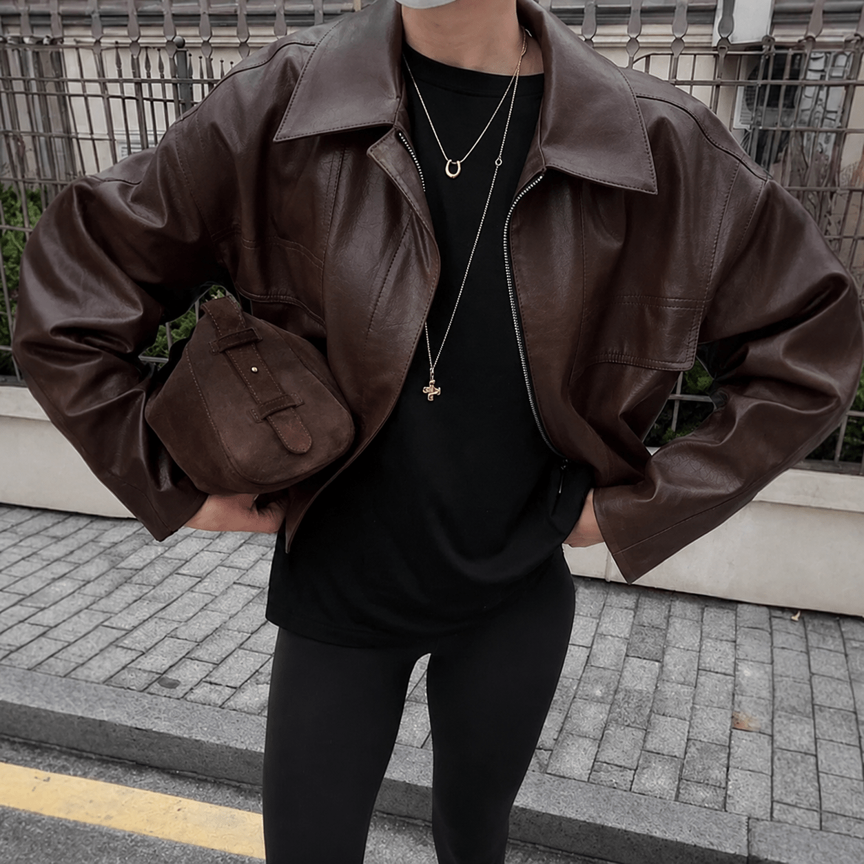 Klassische Kunstlederjacke im Vintage-Stil