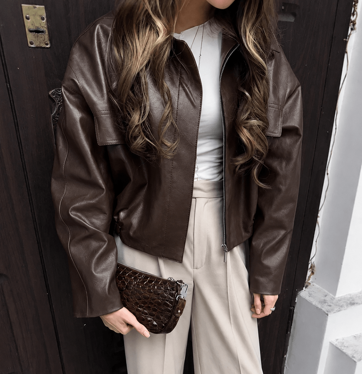 Klassische Kunstlederjacke im Vintage-Stil