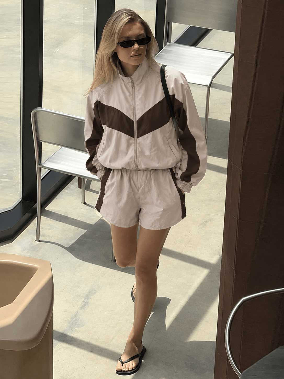 Colorblock-Jacke und Shorts Sport-Set