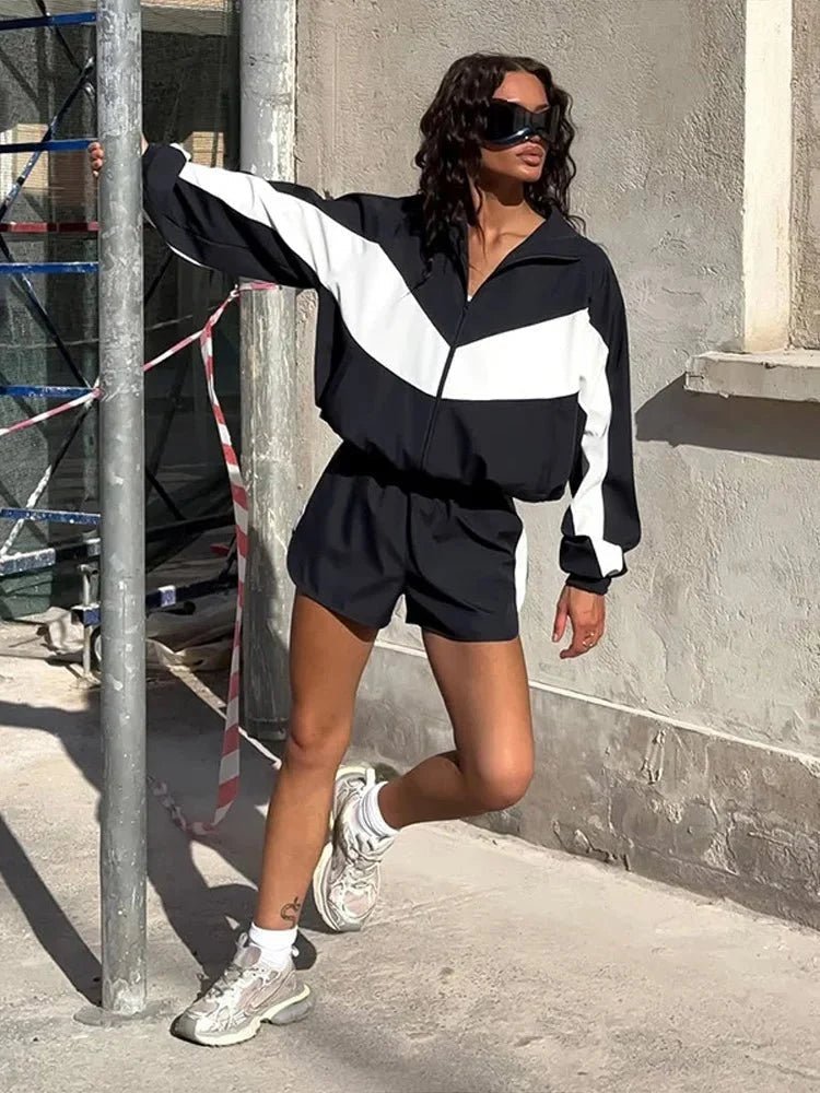 Colorblock-Jacke und Shorts Sport-Set