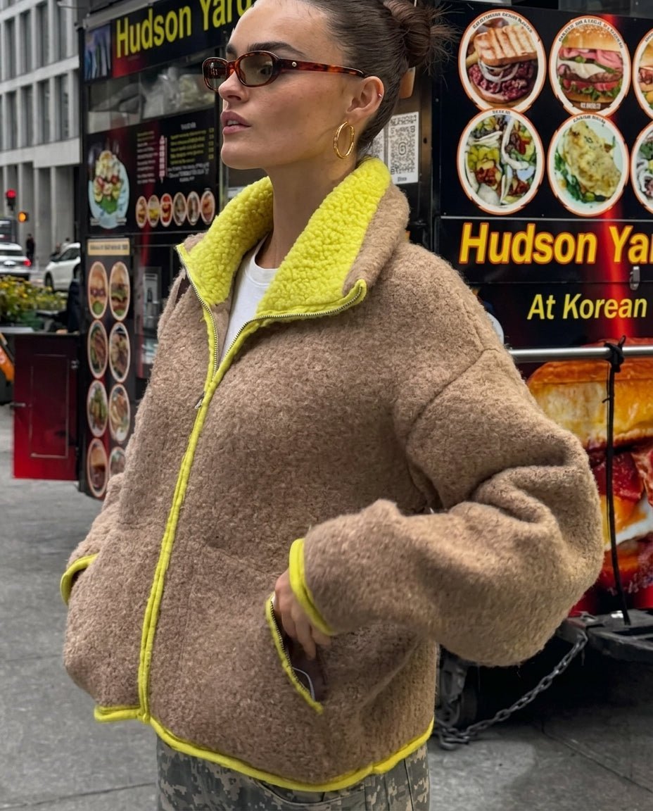 Strickjacke mit Kontrastbesatz und Reißverschluss