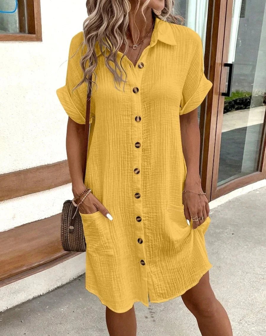 Audrey – Baumwoll-Leinen-Minikleid mit V-Ausschnitt
