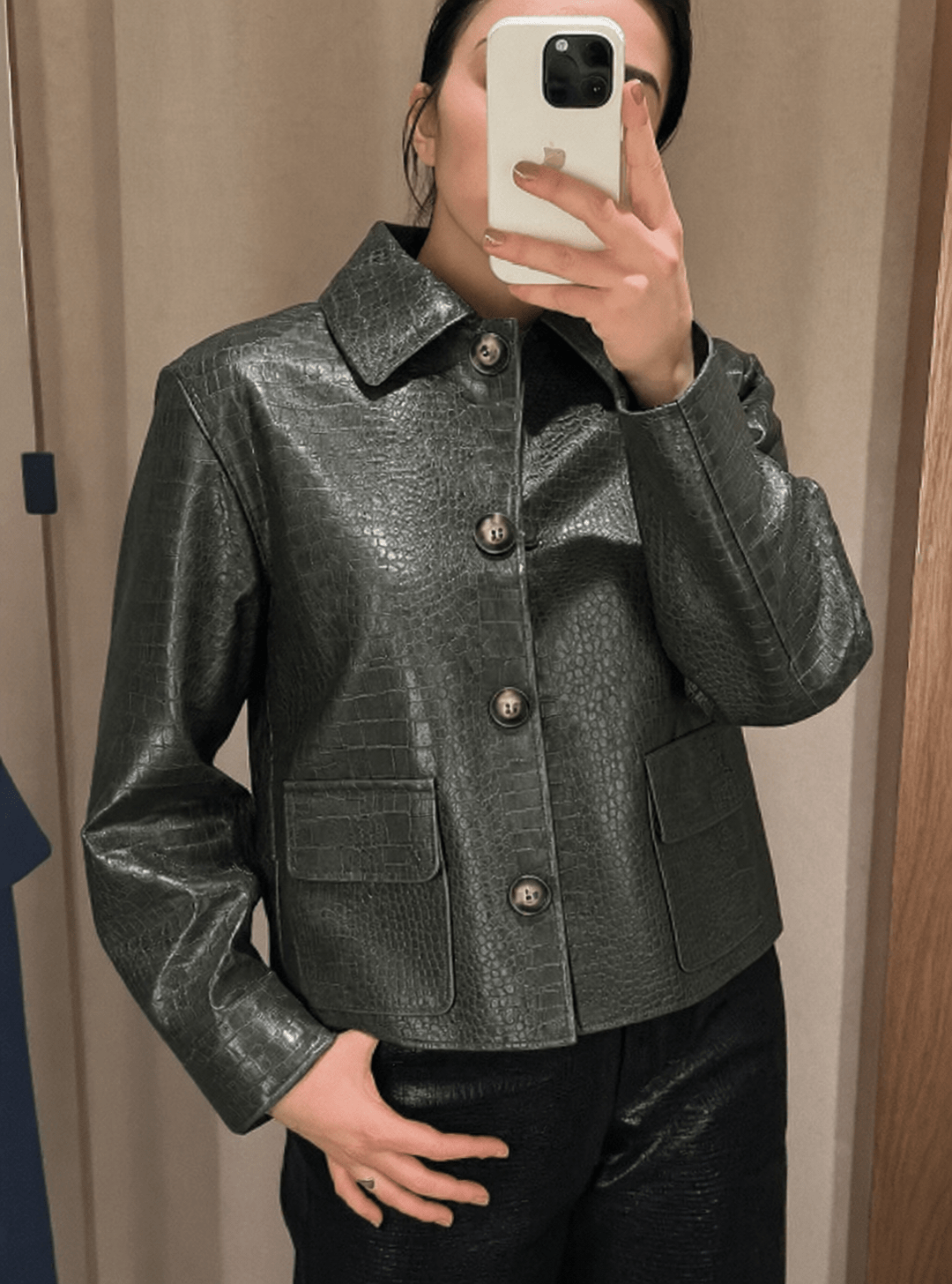 Kunstlederjacke mit Krokoprägung