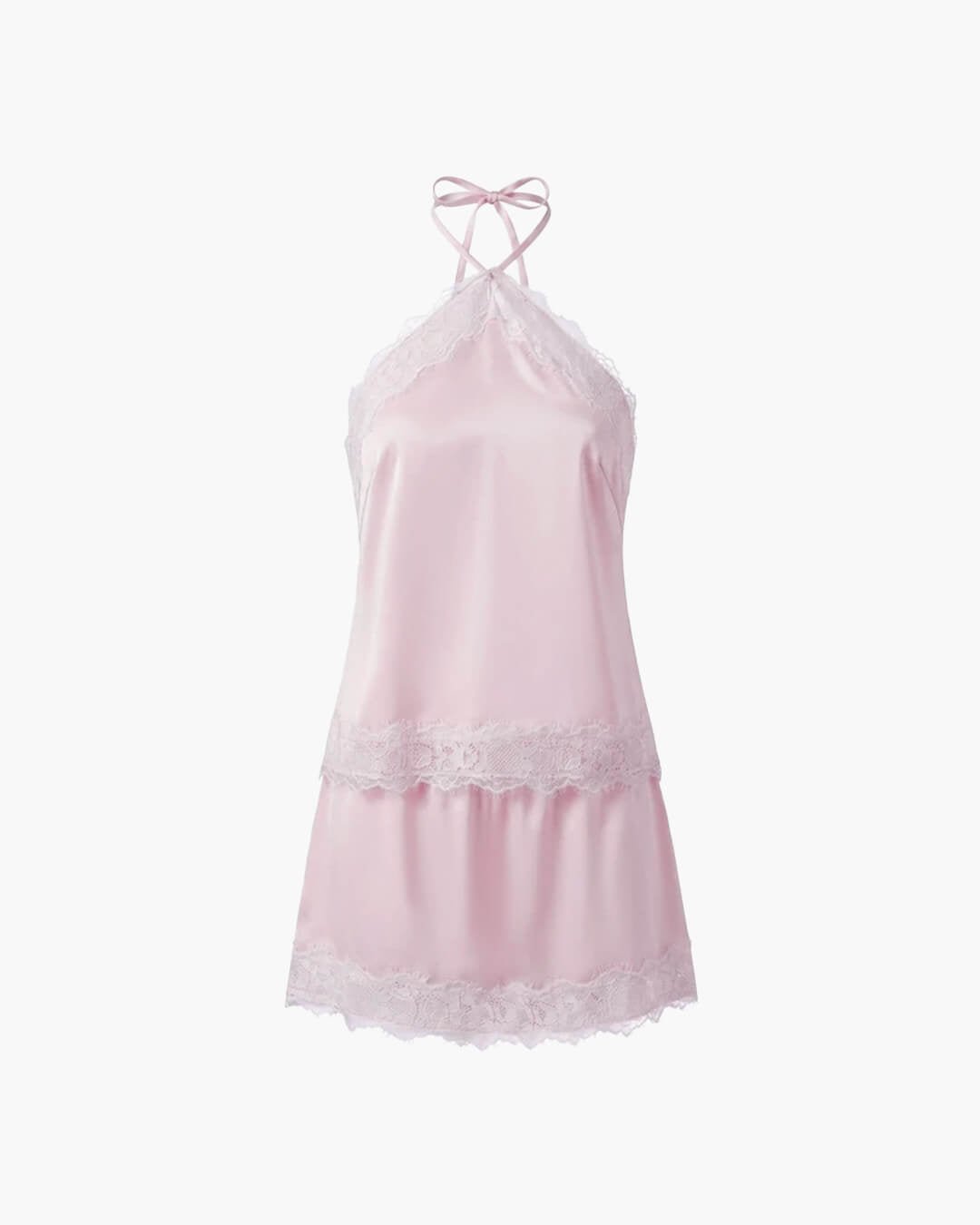 OLANE Crop Top Satin Halter Two-Piece Set Pink SetXSWomen's Sets