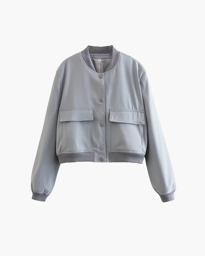 OLANE Cropped Ribbed Bomber Jacket Ash GraySWomen's Coats & Jackets