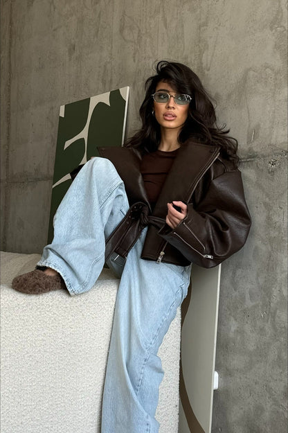 OLANE Cropped Vegan Leather Jacket LWomen's Coats & Jackets