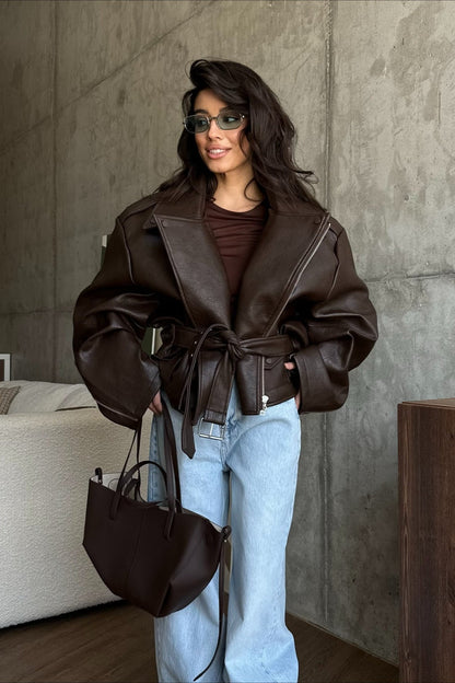 OLANE Cropped Vegan Leather Jacket LWomen's Coats & Jackets