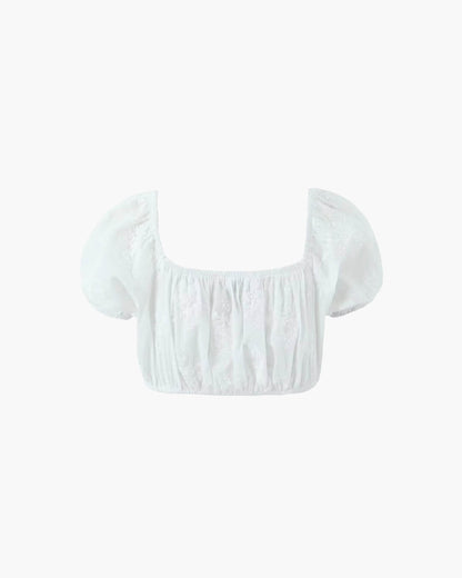 OLANE Denise Bohemian Embroidered Crop Top Skirt Set Off ShoulderMWomen's Sets