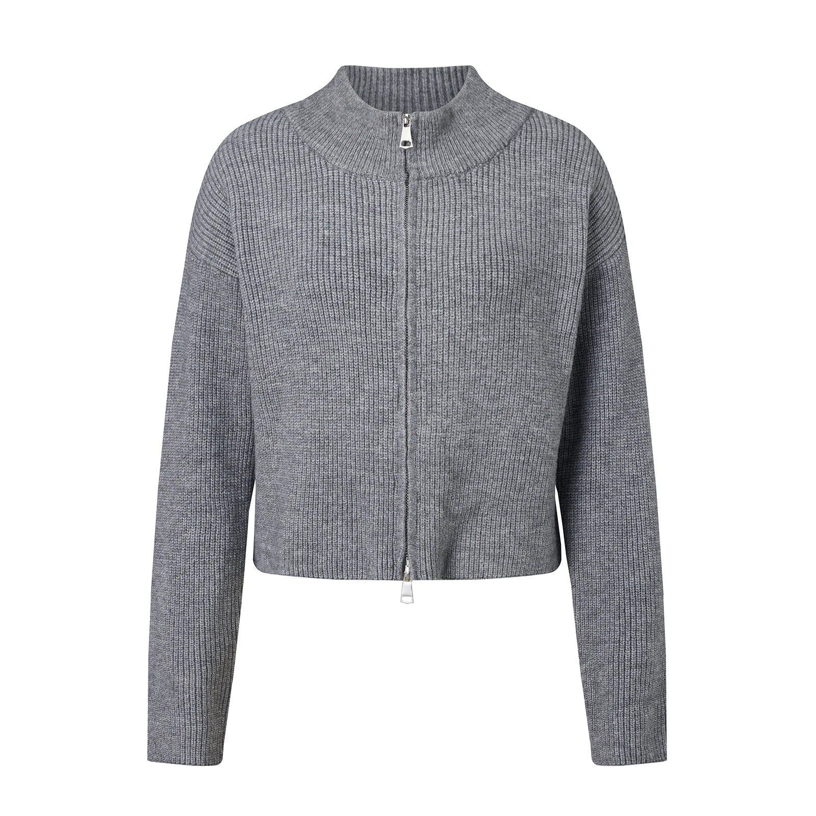 Gekürzte Strickjacke mit Doppelreißverschluss