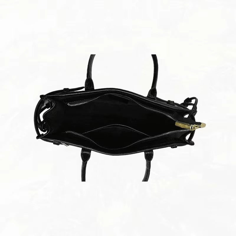 OLANE Edelle Leather Shoulder Bag with Belt Detail BlackHandbags