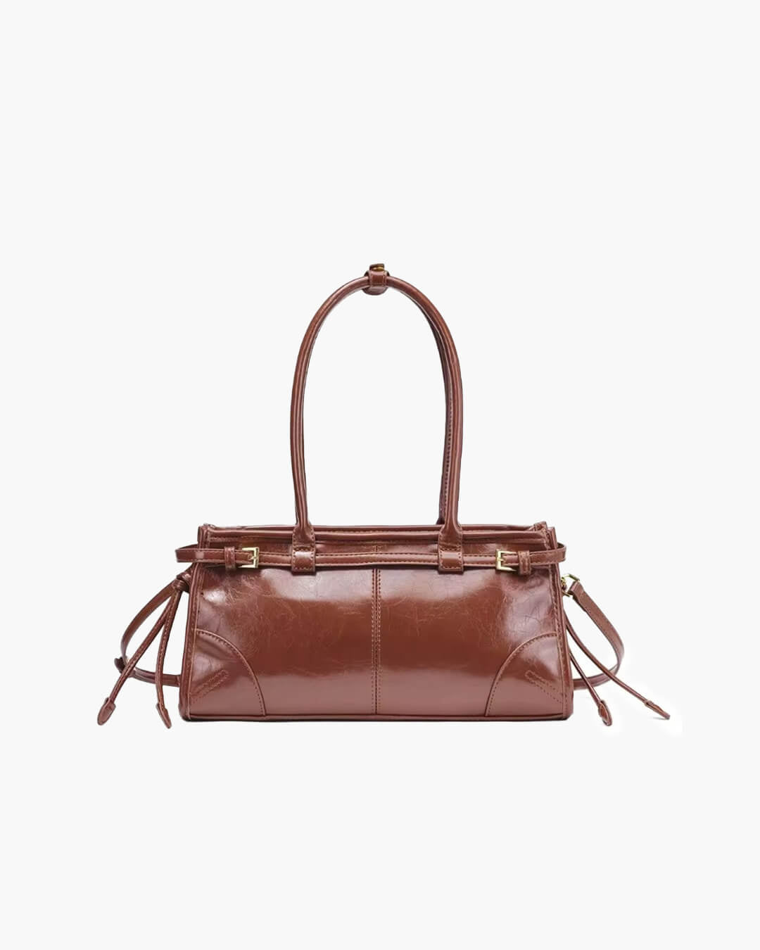 OLANE Edelle Leather Shoulder Bag with Belt Detail BrownHandbags