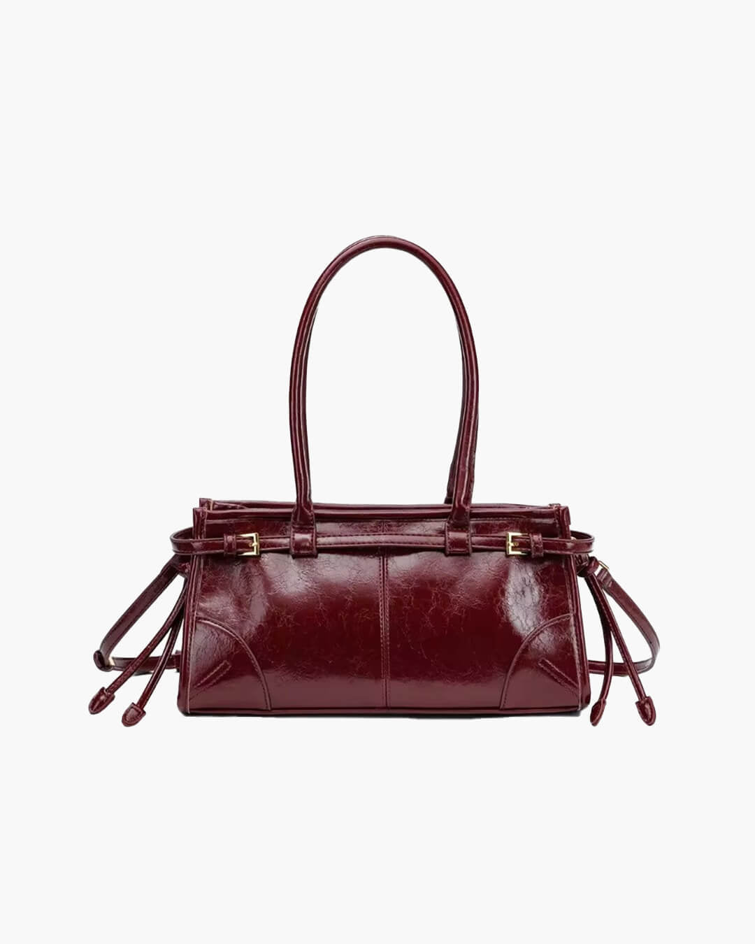 OLANE Edelle Leather Shoulder Bag with Belt Detail Dark RedHandbags