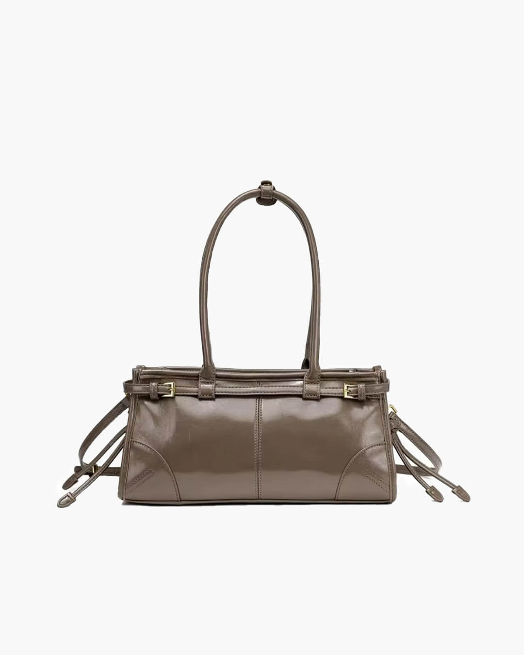 OLANE Edelle Leather Shoulder Bag with Belt Detail KhakiHandbags