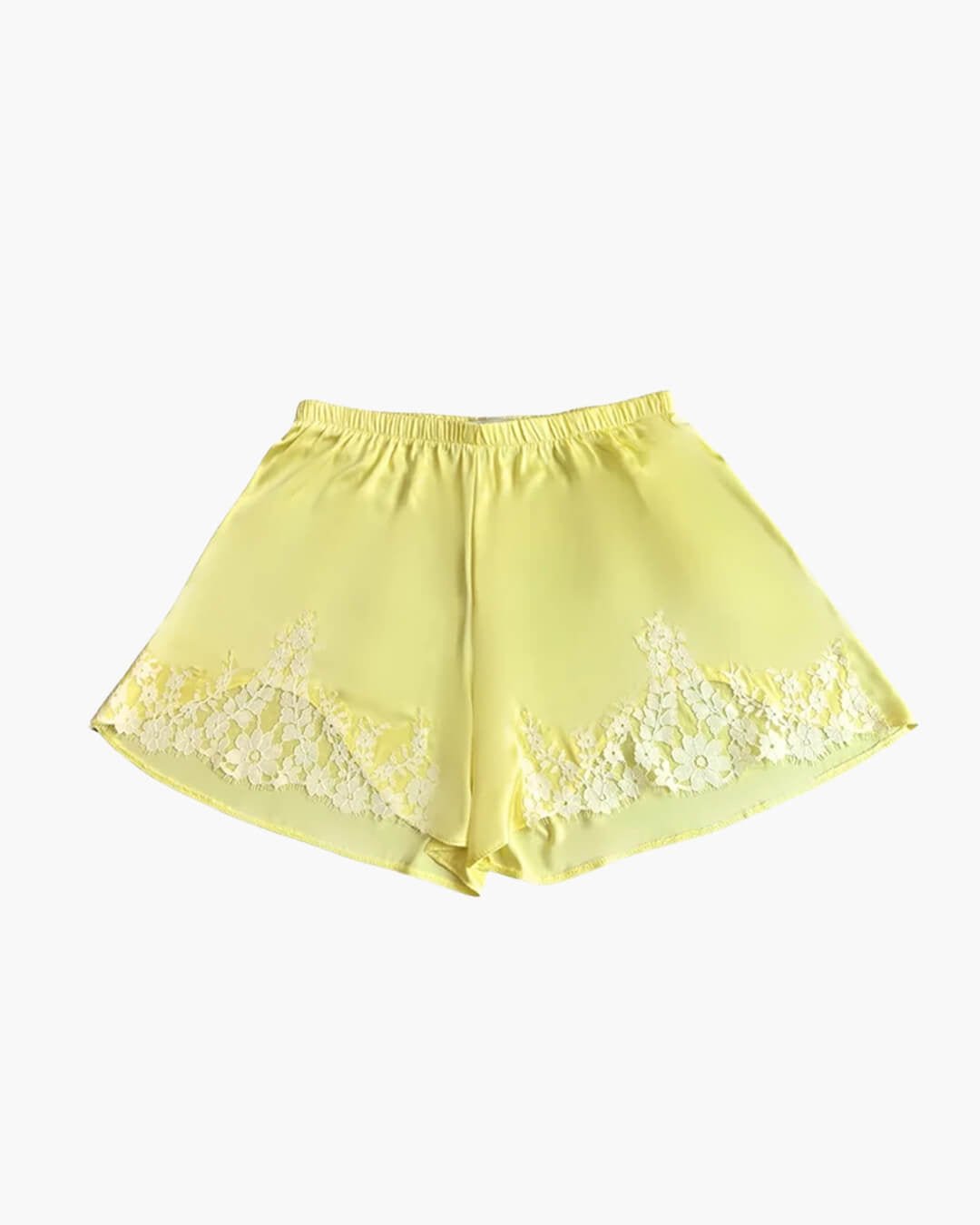 OLANE Elastic Waistband Lace Patchwork Satin Shorts YellowMWomen's Bottoms