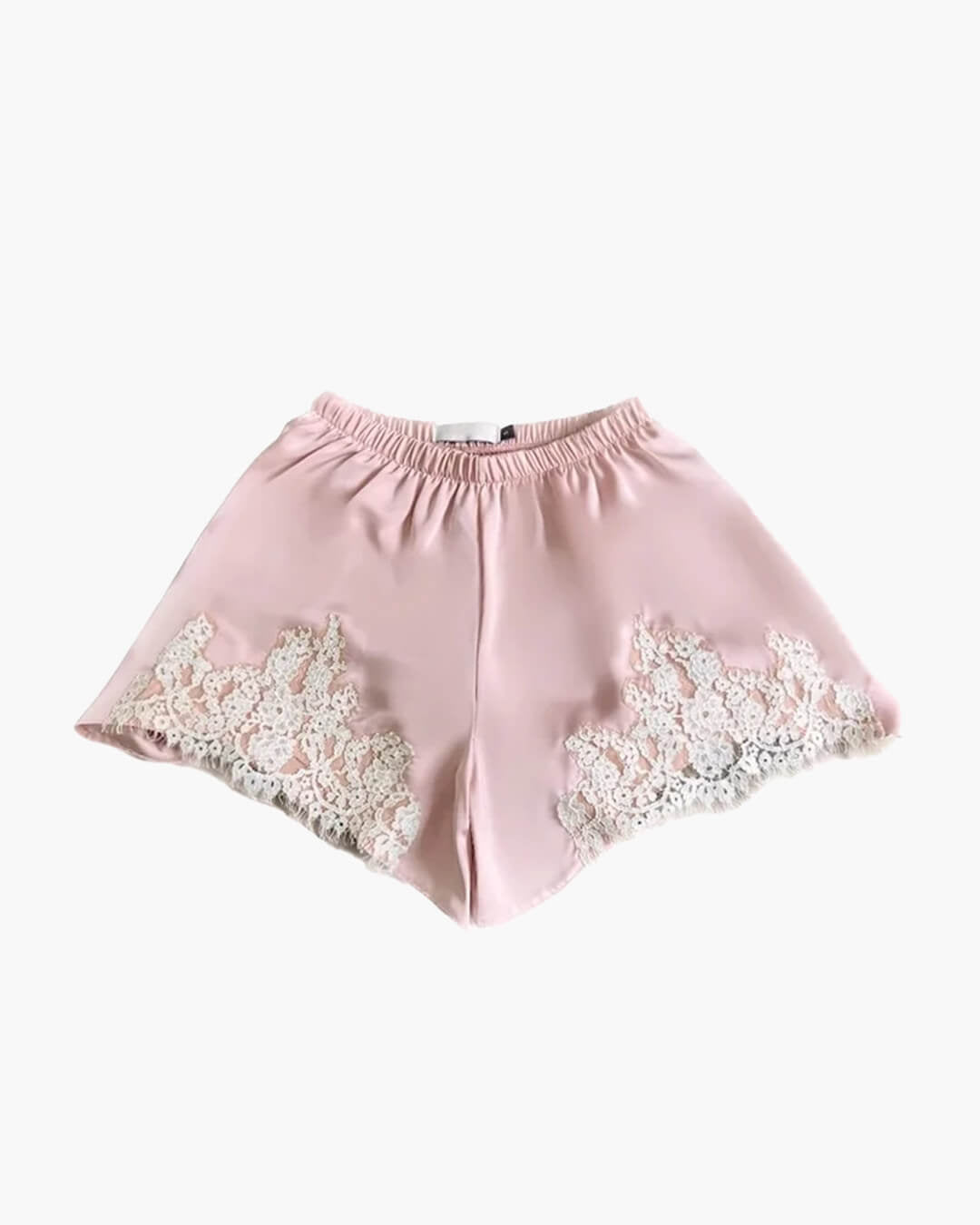 OLANE Elastic Waistband Lace Patchwork Satin Shorts YellowMWomen's Bottoms