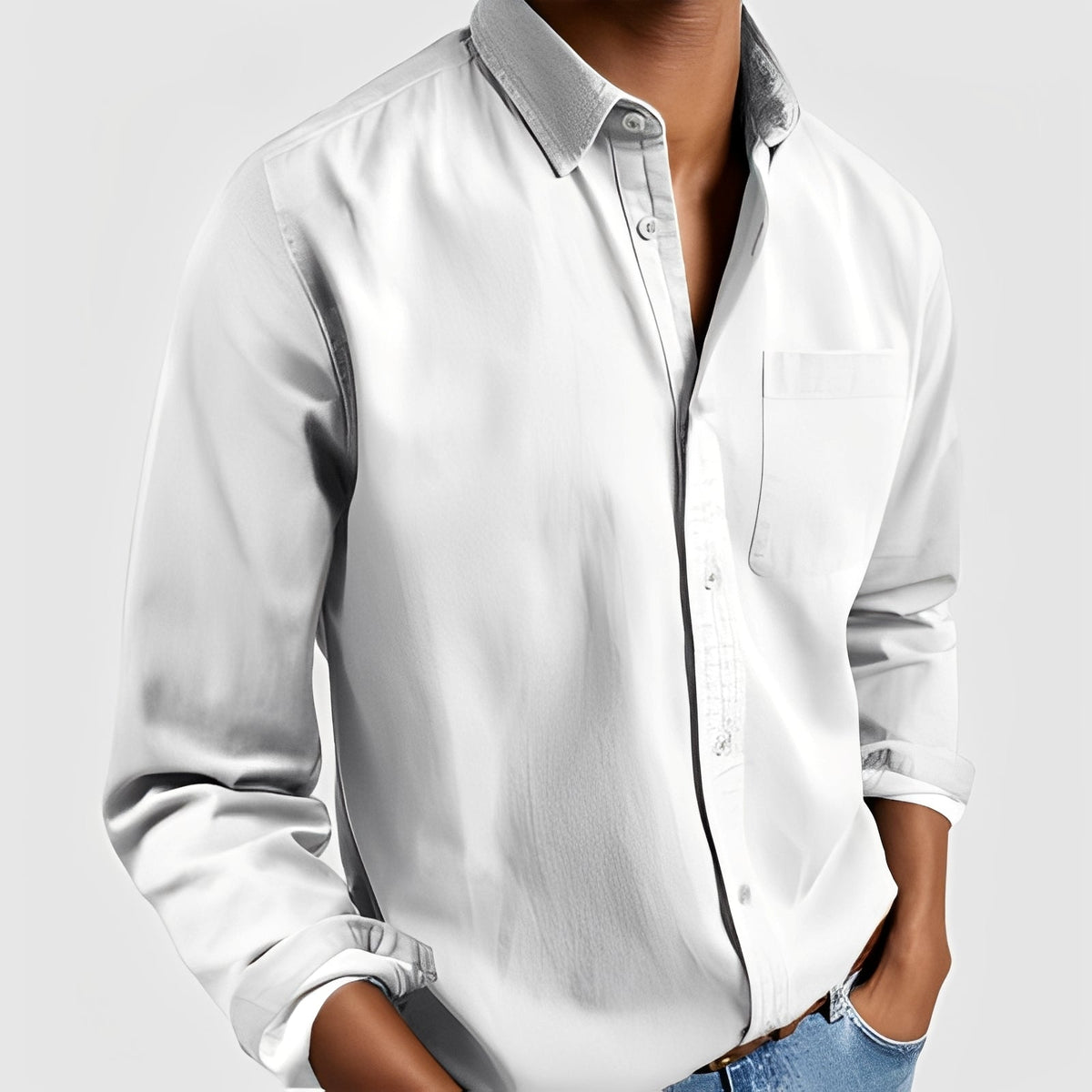 OLANE Elegant Long - Sleeve Button - Up Shirt WhiteSMen's Tops
