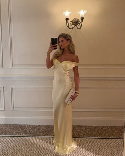 OLANE Elegant Off - Shoulder Satin Maxi Dress SWomen’s Dresses