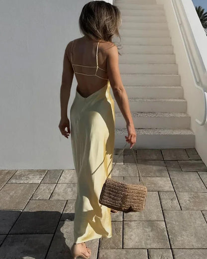 OLANE Elegant Satin Backless Maxi Dress YellowXSWomen's Dresses