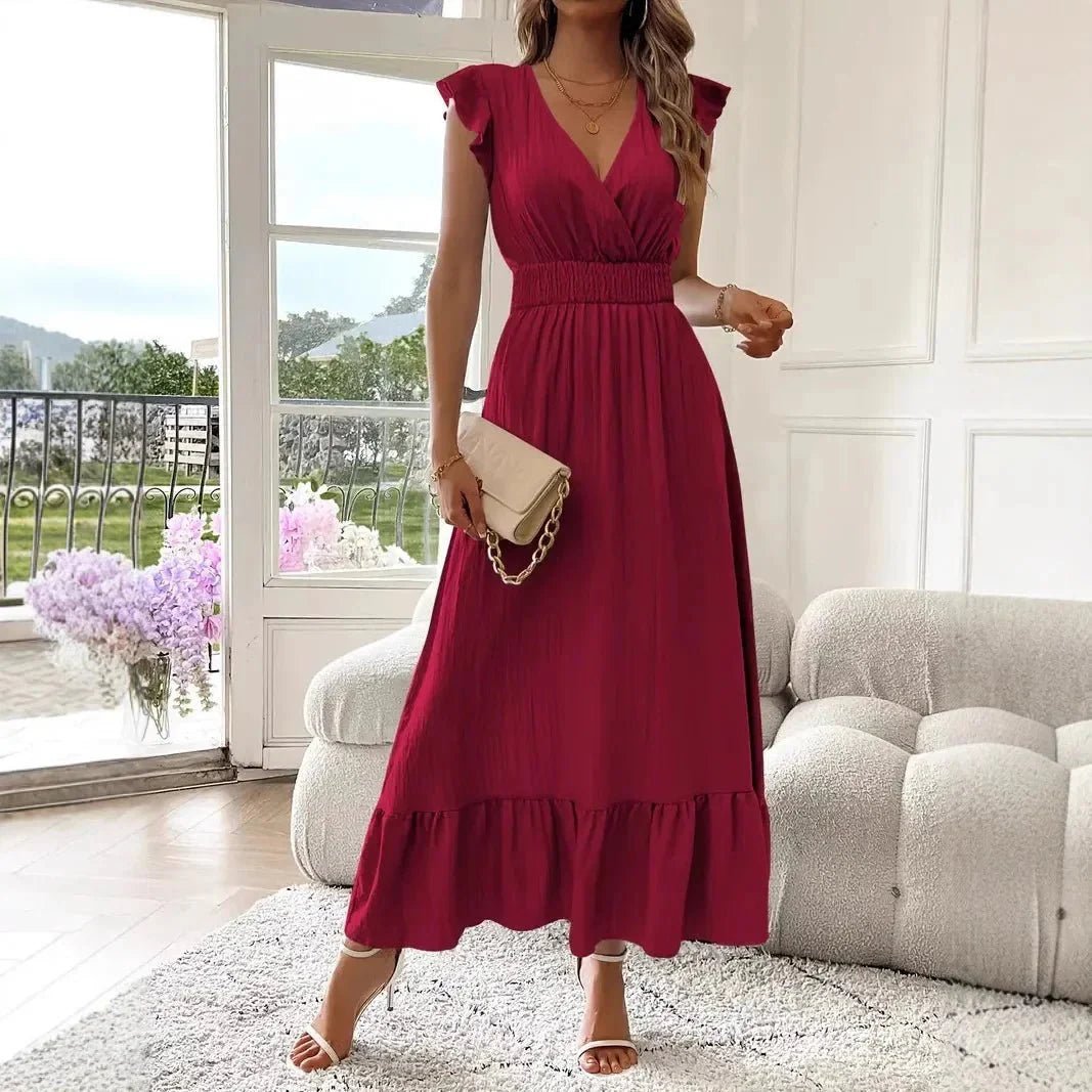 Melanie – V-Ausschnitt Volant-Swing-Kleid