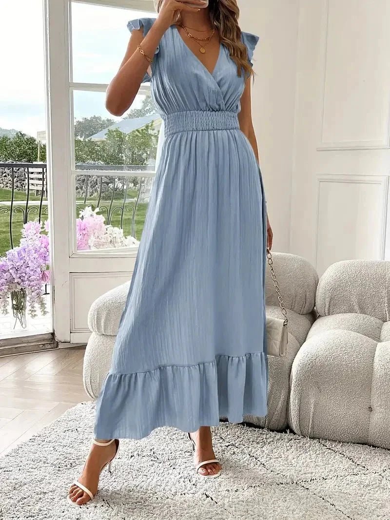 Melanie – V-Ausschnitt Volant-Swing-Kleid