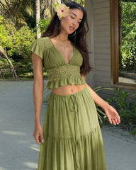 Ella – Spitzen-Crop-Top Chiffon Zweiteiler