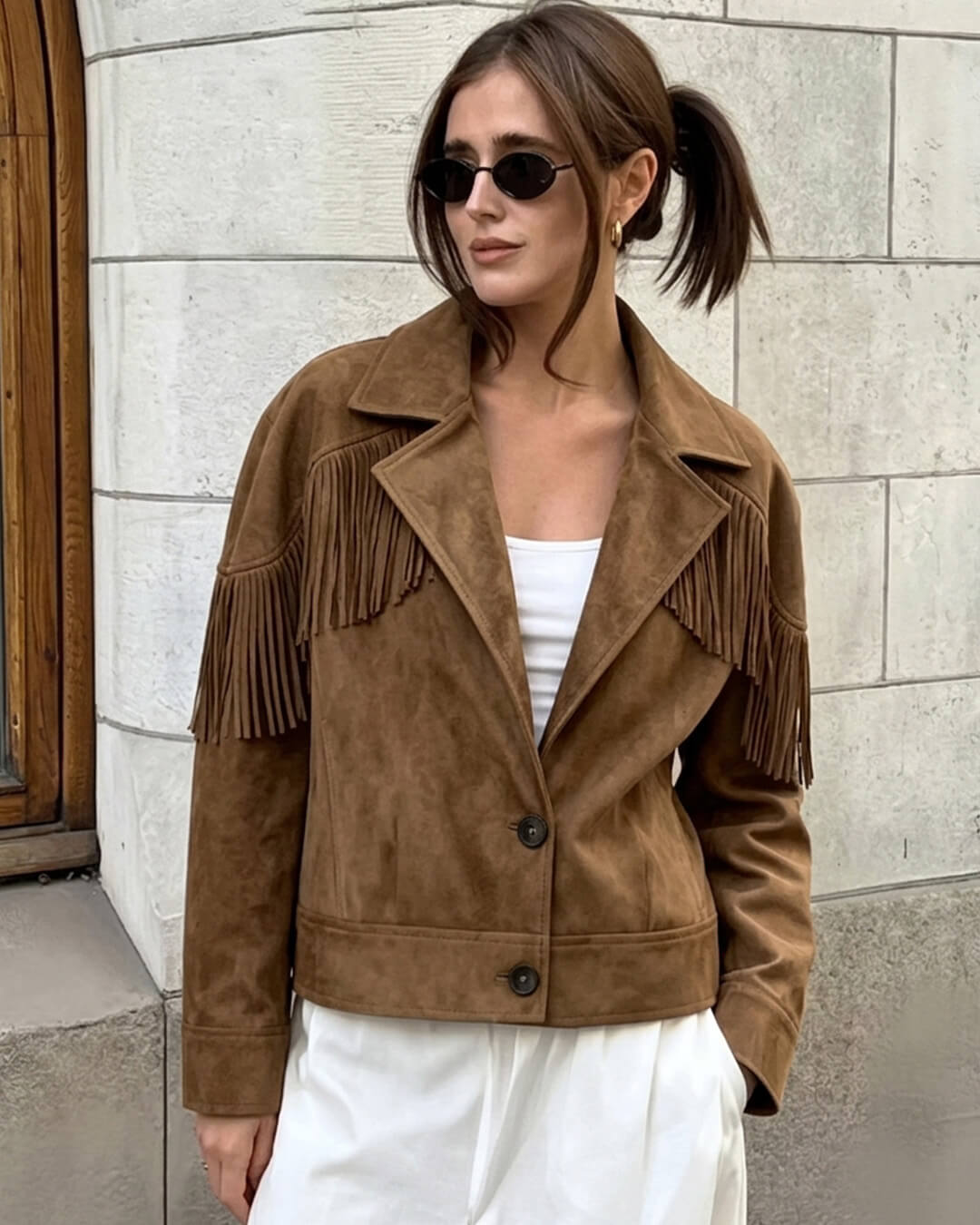 Kurze Jacke aus Wildlederimitat mit Revers