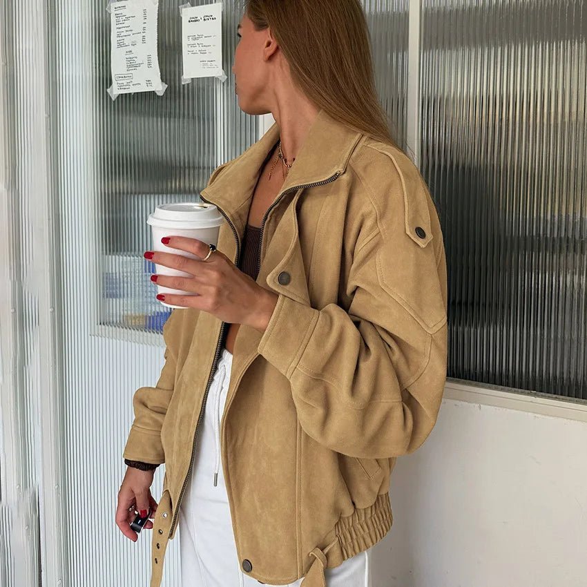 Oversized-Bomberjacke aus Wildlederimitat