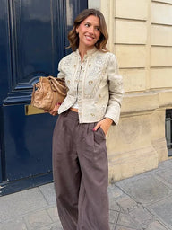 Blumige Jacke mit Mandarin-Kragen