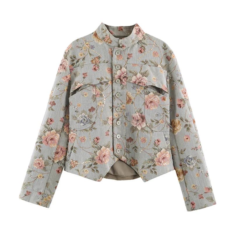 OLANE Floral Vintage Jacquard Cropped Jacket XSWomen's Coats & Jackets
